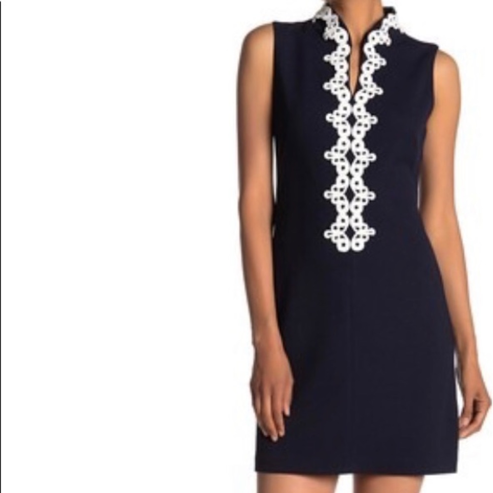 Vince Camuto Embroidered Navy Dress Sz 8, worn once, in like-new condition